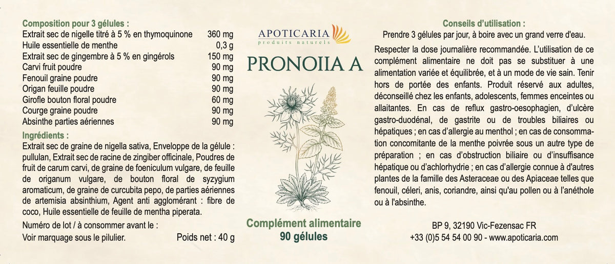 Pronoiia A – Complément confort digestif aux plantes | Apoticaria