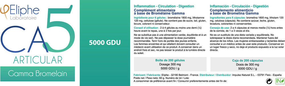 Bromelaine Gamma Eliphe 5000 GDU etiquette